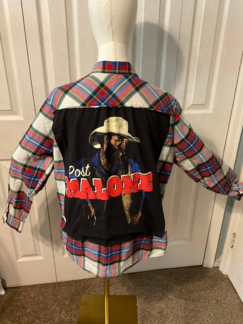 Post Malone Upcycled Back Graphic T-Shirt on Women's XL Flannel